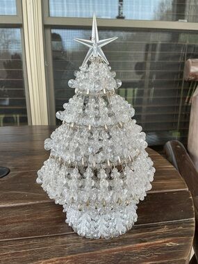 Vintage 1960’s safety pin Christmas tree featuring clear faceted beads